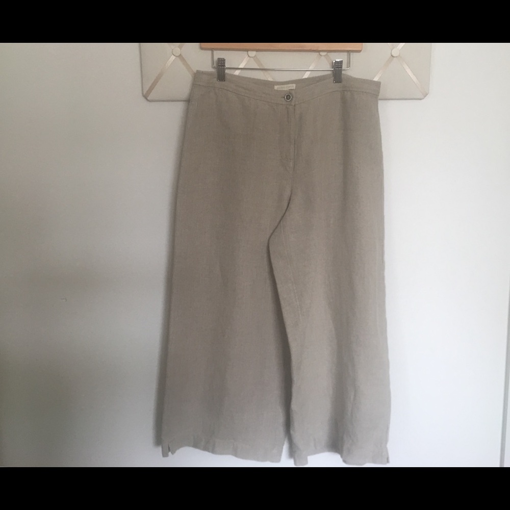 Eileen Fisher Beige Linen Wide Leg Pants, sz. 10